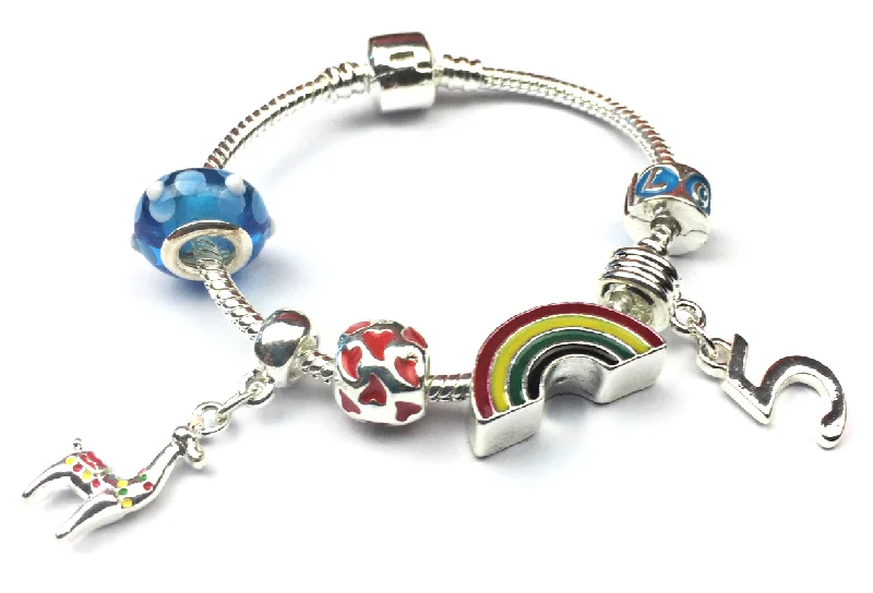 custom charm bracelet -Children's 'Lovely Llama 5th Birthday' Silver Plated Charm Bead Bracelet