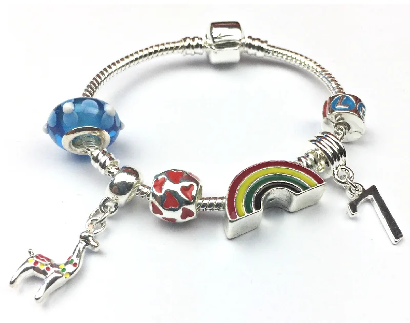 multi-strand bracelet for women -Children's 'Lovely Llama 7th Birthday' Silver Plated Charm Bead Bracelet