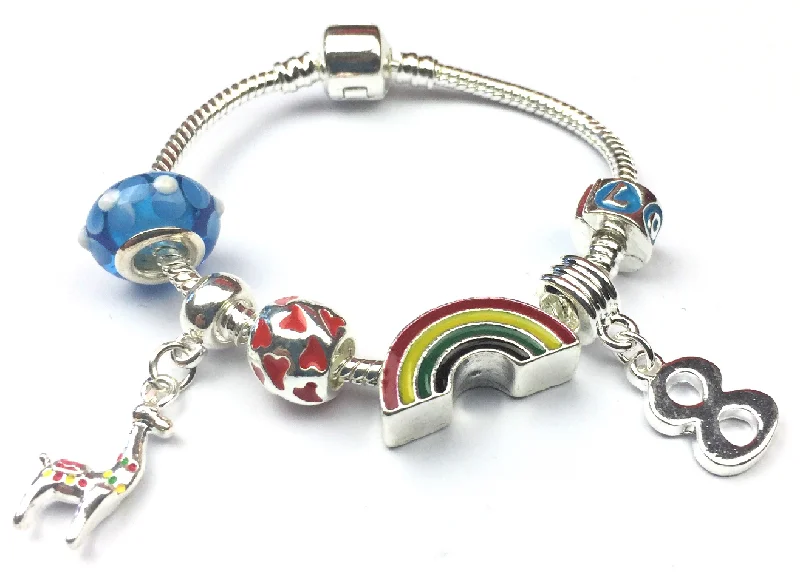 engraved couple’s name bracelet -Children's 'Lovely Llama 8th Birthday' Silver Plated Charm Bead Bracelet