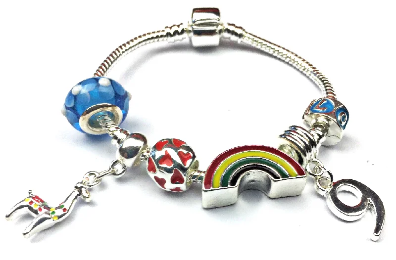 handmade braided bracelet -Children's 'Lovely Llama 9th Birthday' Silver Plated Charm Bead Bracelet