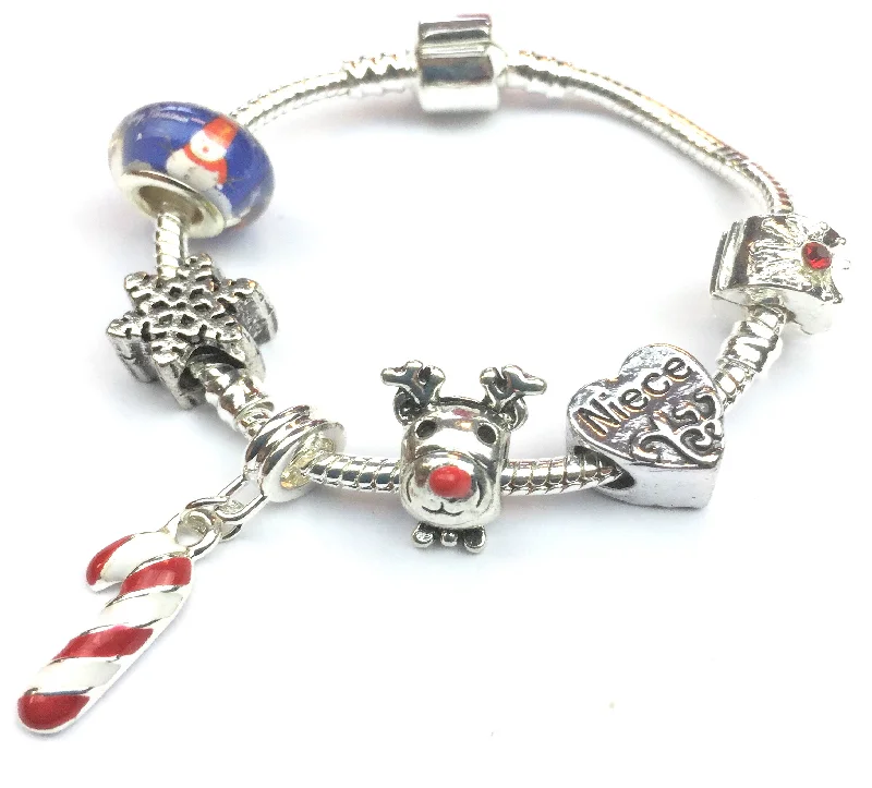 nautical rope bracelet -Children's Niece 'Christmas Wishes' Silver Plated Charm Bracelet