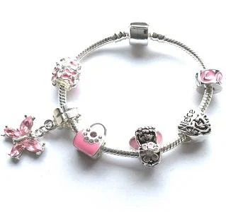 personalized leather bracelet -Children's Niece 'Pink Fairy Dream' Silver Plated Charm Bead Bracelet