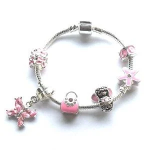 adjustable silver bracelet -Children's 'Pink Fairy Dream' Silver Plated Charm Bead Bracelet