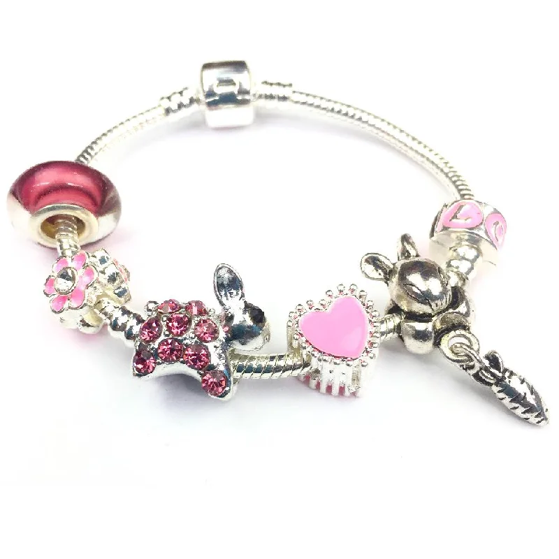 men’s stainless steel bracelet -Children's 'Pink Sparkle Bunny Rabbit' Silver Plated Charm Bead Bracelet