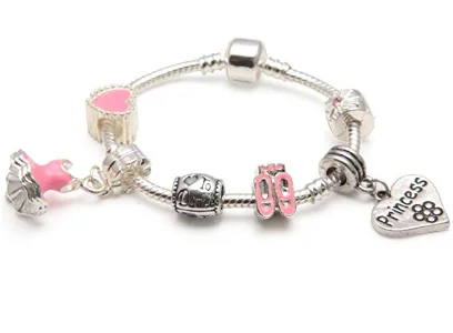 luxury diamond bracelet -Children's Princess 'Love To Dance' Silver Plated Charm Bead Bracelet