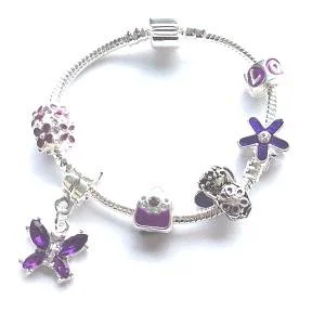 couple’s matching bracelets -Children's 'Purple Fairy Dream' Silver Plated Charm Bead Bracelet