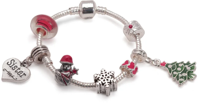 pearl drop bracelet -Children's 'Sister Christmas Dream' Silver Plated Charm Bracelet