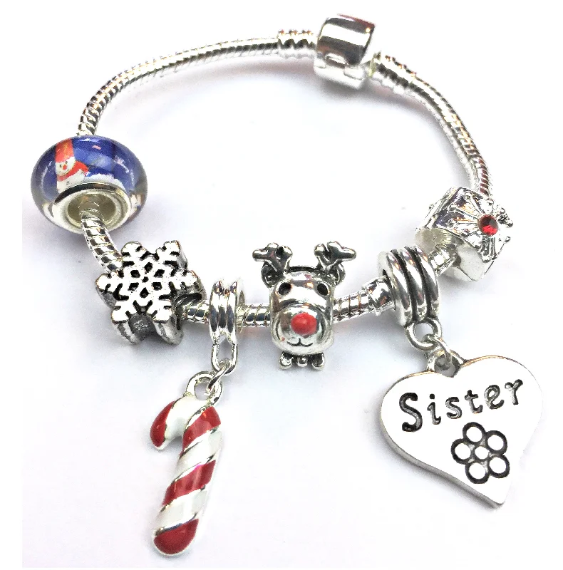 minimalist silver bracelet -Children's Sister 'Christmas Wishes' Silver Plated Charm Bracelet