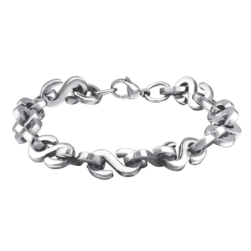 diamond accented bracelet -Men's 'Atlanta' High Polish Stainless Steel Chain Bracelet