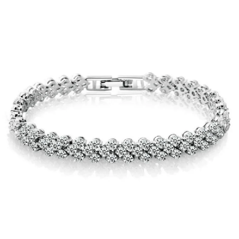 black leather bracelet for men -White Gold and Cubic Zirconia Tennis Bracelet for Women