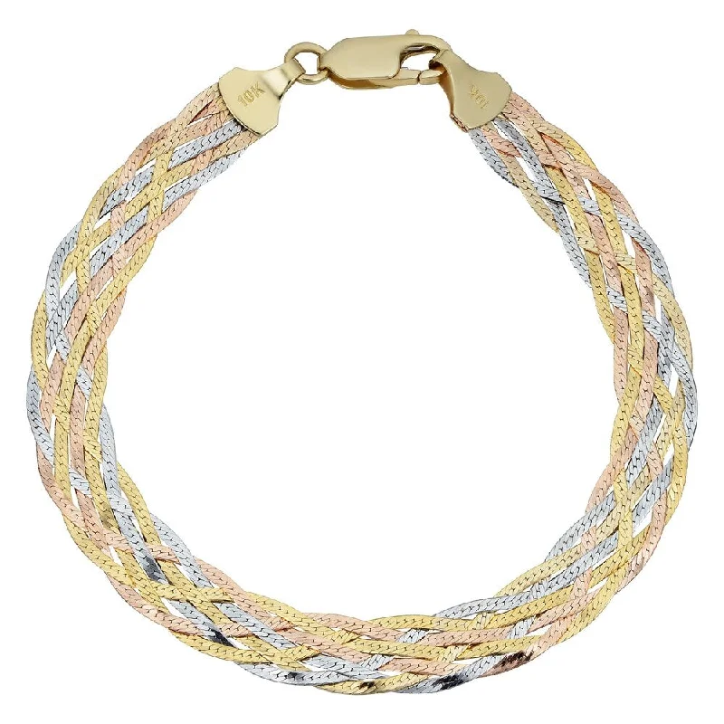 handmade braided bracelet -Fremada 10k Tricolor Gold 7-strand Braided Herringbone Bracelet (7.5-inch)