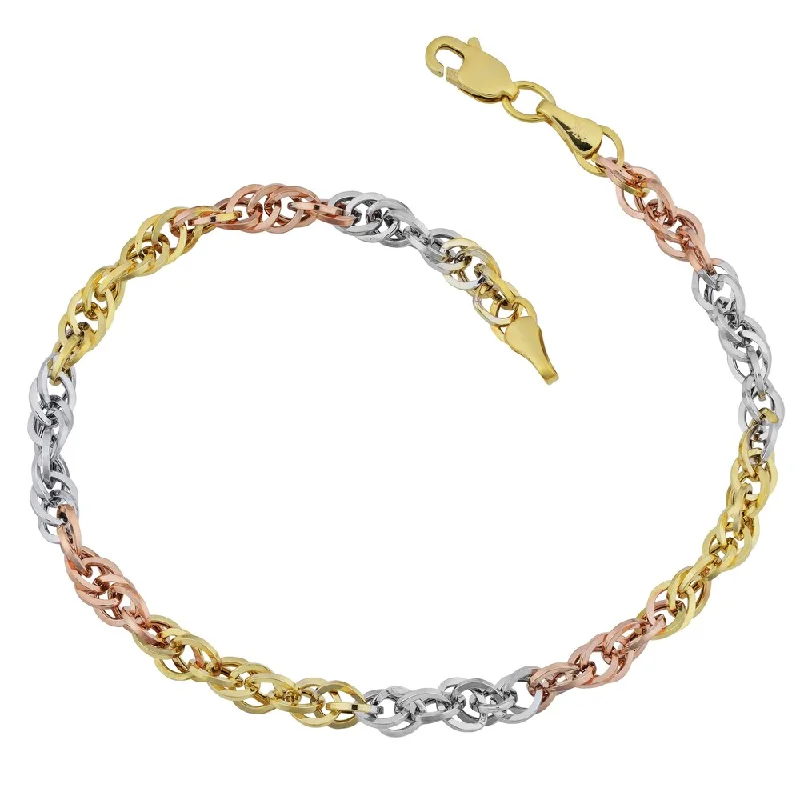 engraved nameplate bracelet -Fremada 10k Tricolor Gold Double Cable Link Bracelet (7.25 inches)