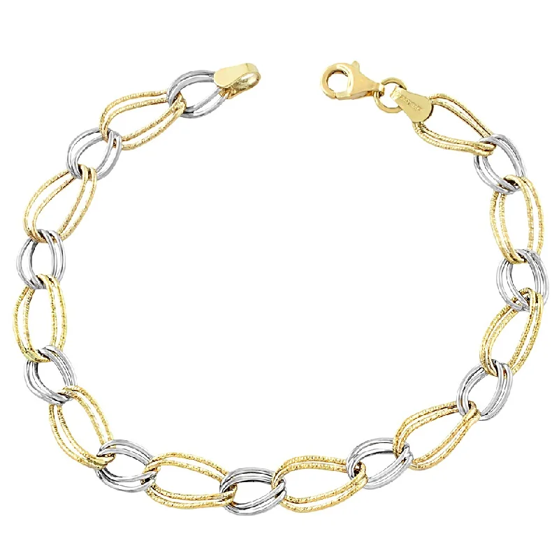 layered chain bracelet -Fremada 10k Two-tone Gold Twist Alternating Oval/ Circle Bracelet (7.5-inch)