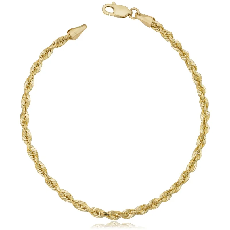 lucky charm bracelet -Fremada 10k Yellow Gold 3.2mm Semi Solid Rope Chain Bracelet