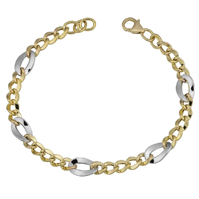 chunky gold bracelet -Fremada 14k Two-tone Gold Fancy Figaro Bracelet