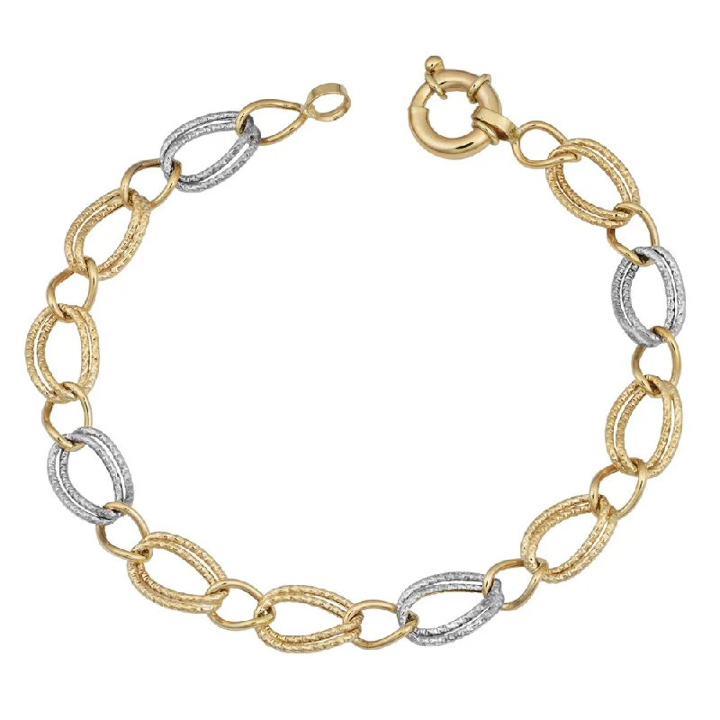 silver charm bracelet for women -Fremada 14k Two-tone Gold Stylish Diamond-cut Oval Link Bracelet