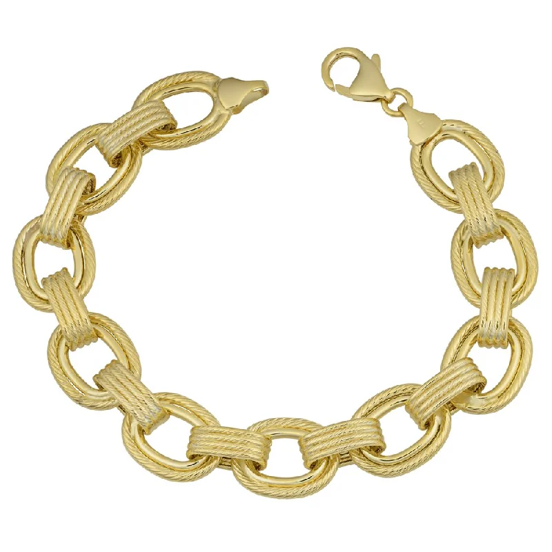 leather wrap bracelet -Fremada 14k Yellow Gold Bold Textured Open Link Bracelet (7.5 inches)