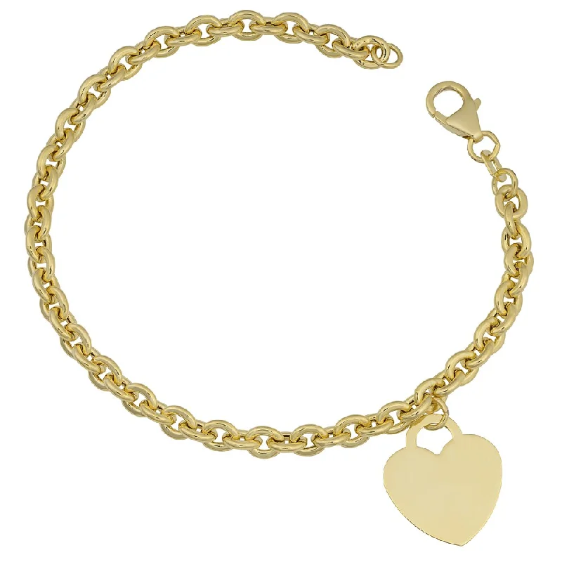 adjustable rope bracelet -Fremada 14k Yellow Gold Heart Charm on Rolo Link Bracelet (7.25 inches)