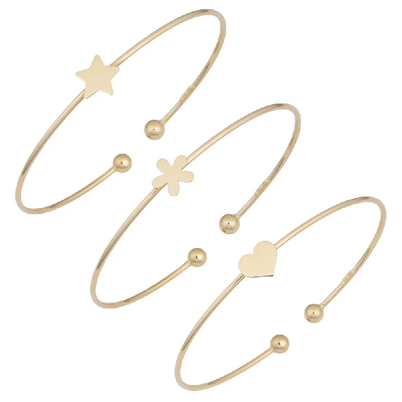 dainty gold bangle -Fremada 14k Yellow Gold High Polish Cuff Bracelet (heart, flower or star)