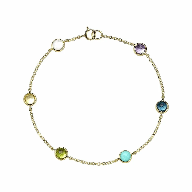 rainbow gemstone bracelet -6-Stone Station Bracelet in Rainbow