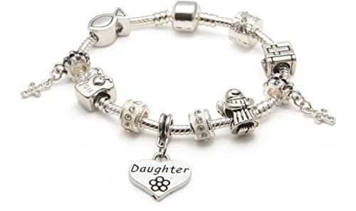 colorful crystal bracelet -Girls First Holy Communion/Confirmation for Daughter Silver Plated Charm Bracelet