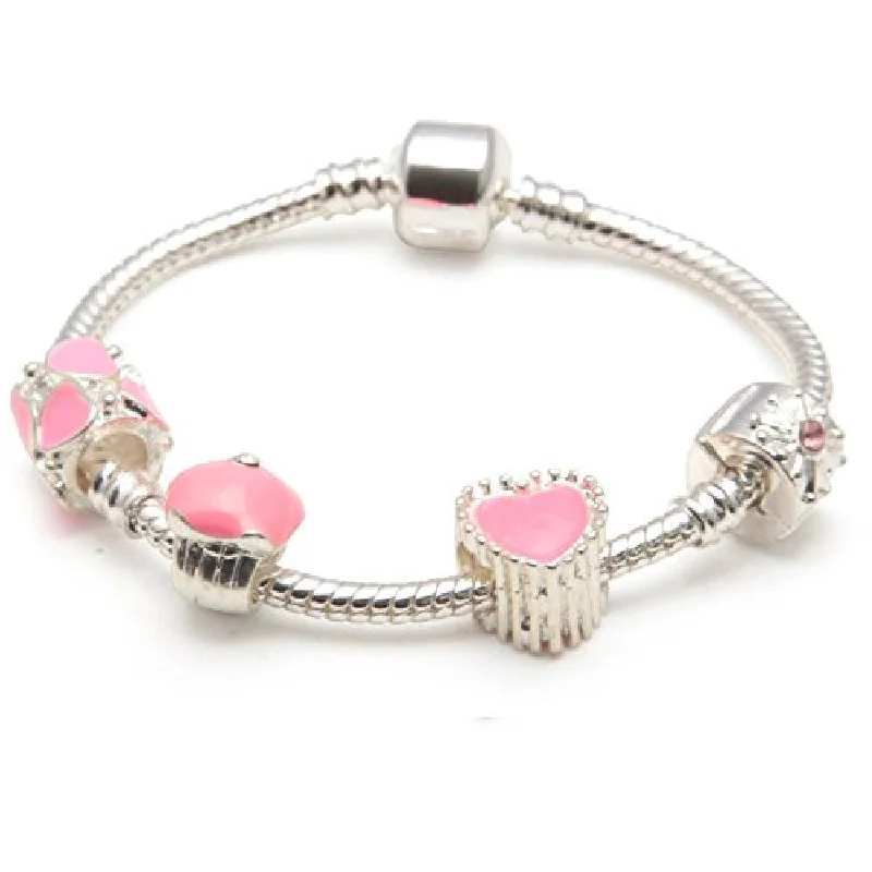 floral design bracelet -Children's 'Love and Kisses' Silver Plated Charm Bead Bracelet