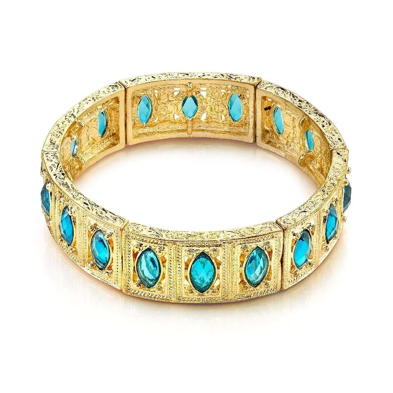 luxury silver bracelet -1928 Jewelry Aqua Blue Navette Stone Stretch Bracelet