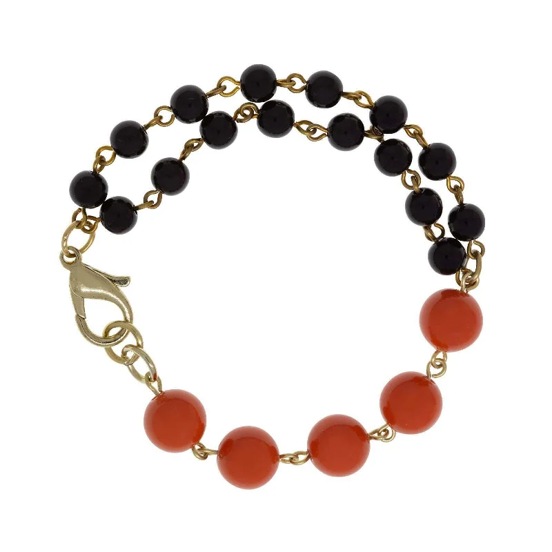 stackable gold bracelets -1928 Jewelry Double Black Single Orange Beaded Bracelet