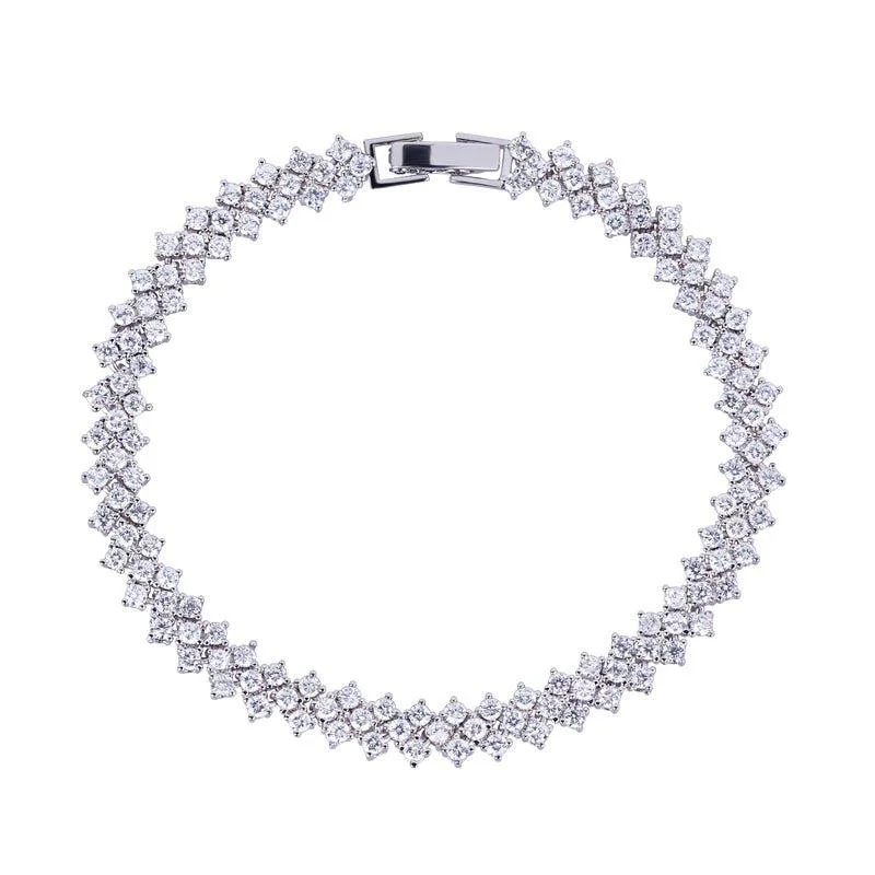 silver charm bracelet for women -Heart Cubic Zirconia Tennis Bracelet for Women with Round Cut White Diamond Cubic Zirconia