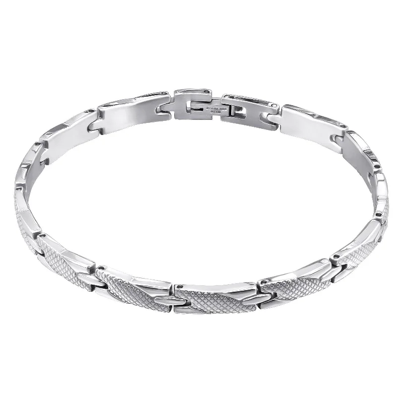 simple knot bracelet -Men's 'Denver' High Polish Stainless Steel Interweave Bracelet