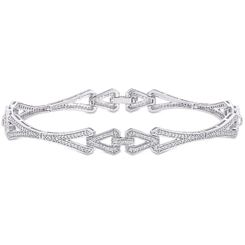 pearl drop bracelet -Miadora 10k White Gold 1ct TDW Diamond Interlocked Bracelet