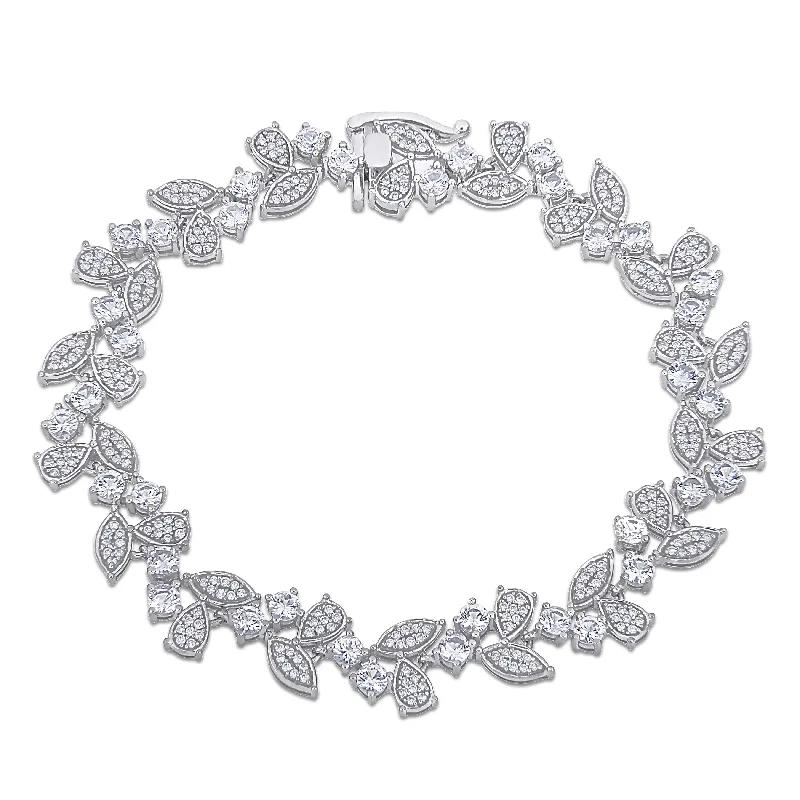 moonstone bracelet for women -Miadora 10k White Gold 5ct TGW White Sapphire and 1ct TDW Diamond Clustered Floral Bracelet