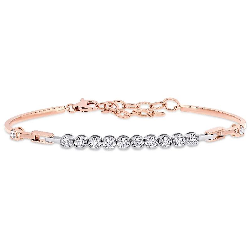 adjustable bead bracelet -Miadora 14k 2-Tone Rose and White Gold 2/5ct TDW Diamond Bar Tennis Bracelet