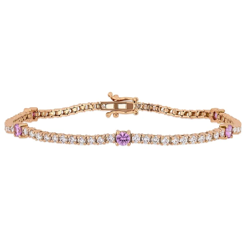 black onyx bracelet -Miadora 14k Rose Gold Pink Sapphire and 2 1/4ct TDW Diamond Tennis Bracelet