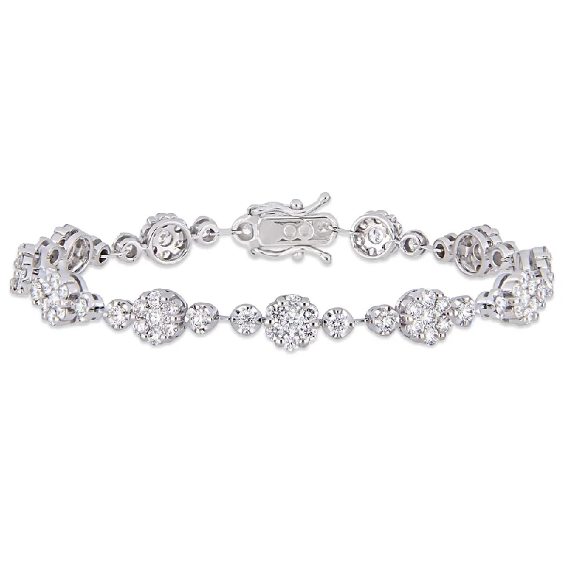 bohemian style beaded bracelet -Miadora 14k White Gold 3-3/4ct TDW Diamond Floral Station Tennis Bracelet