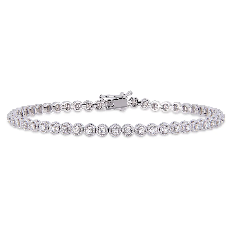 silver beaded bracelet -Miadora 14k White Gold 7/8ct TDW Diamond Halo Tennis Bracelet