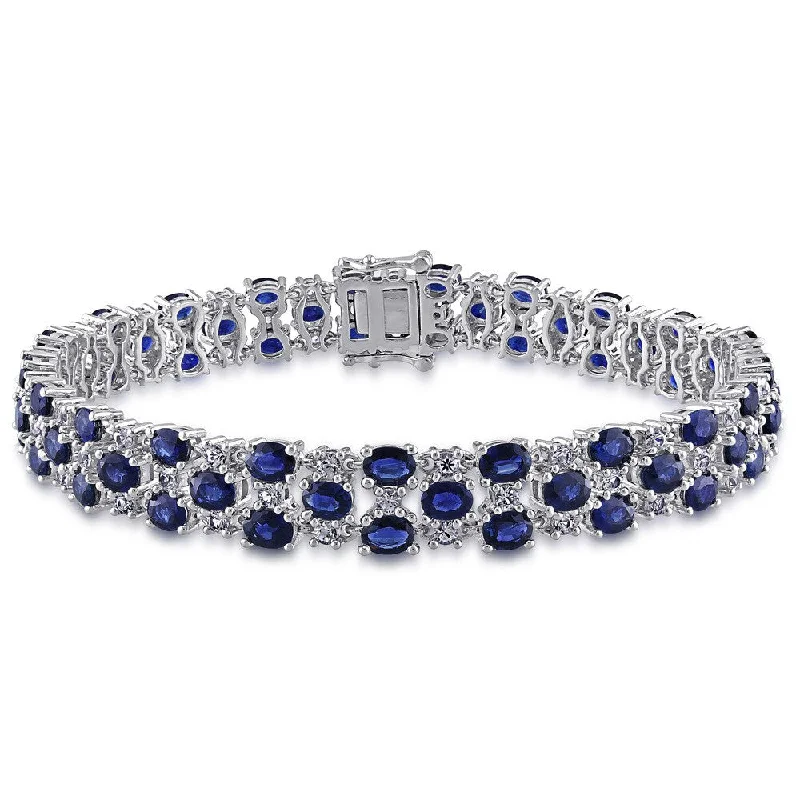 boho style bracelet with tassels -Miadora 14k White Gold Blue and White Sapphire Tennis Bracelet