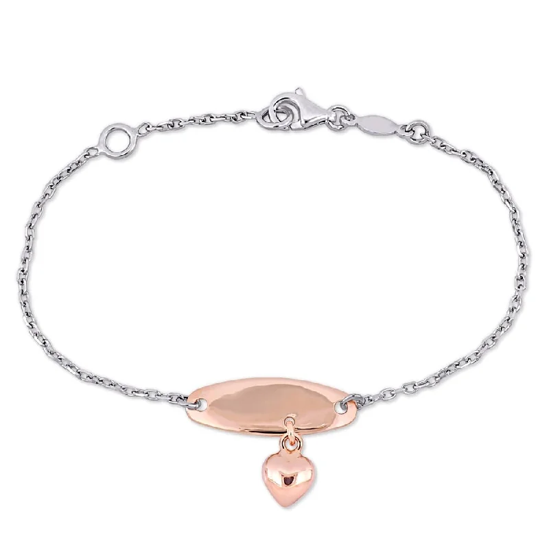 custom birthstone bracelet -Miadora 18k 2-Tone White and Rose Gold Heart Charm ID Station Bracelet