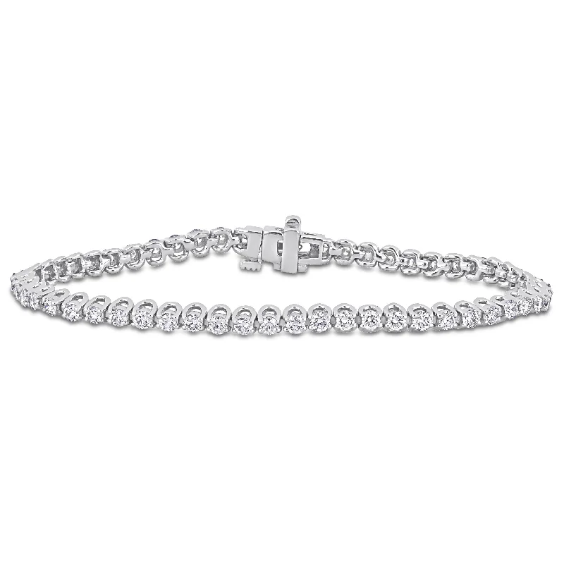 gemstone cuff bracelet -Miadora 3 1/10ct TDW Diamond Tennis Bracelet in 14k White Gold