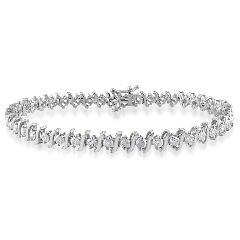 men’s braided leather bracelet -Miadora Signature Collection 14k White Gold 3ct TDW Diamond Bracelet