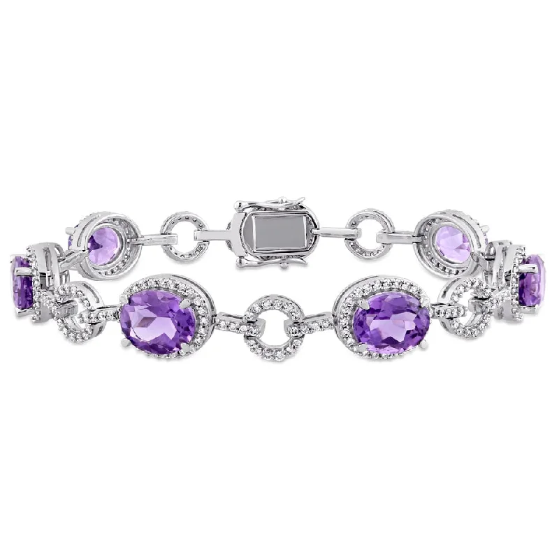 custom initial bracelet -Miadora Signature Collection 14k White Gold Amethyst and 1 1/2ct TDW Diamond Beaded Tennis Bracelet (G-H, SI1-SI2) - Purple