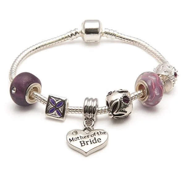 vintage charm bracelet -Mother Of The Bride 'Purple Haze' Silver Plated Charm Bead Bracelet