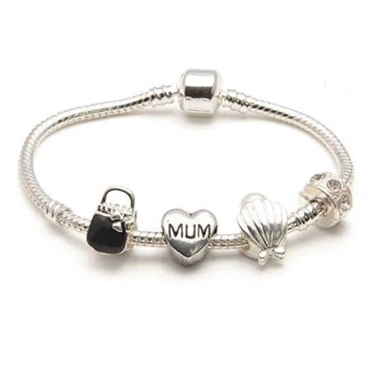 sterling silver bangle -Mum 'Pearl Lady' Silver Plated Charm Bead Bracelet