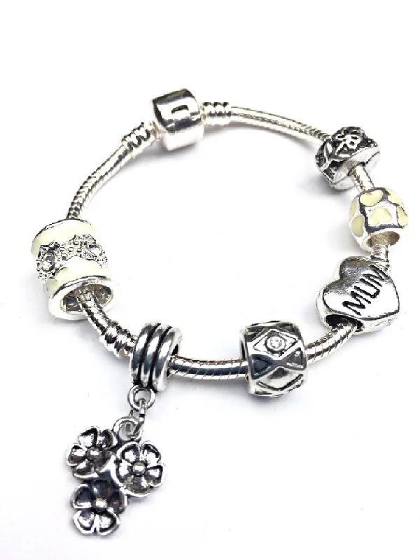 delicate gold chain bracelet -Mum 'Spring Flowers' Silver Plated Charm Bead Bracelet