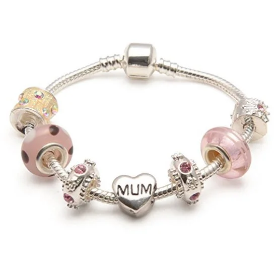 diamond chain bracelet -Mum 'Vanilla Kisses' Silver Plated Charm Bead Bracelet