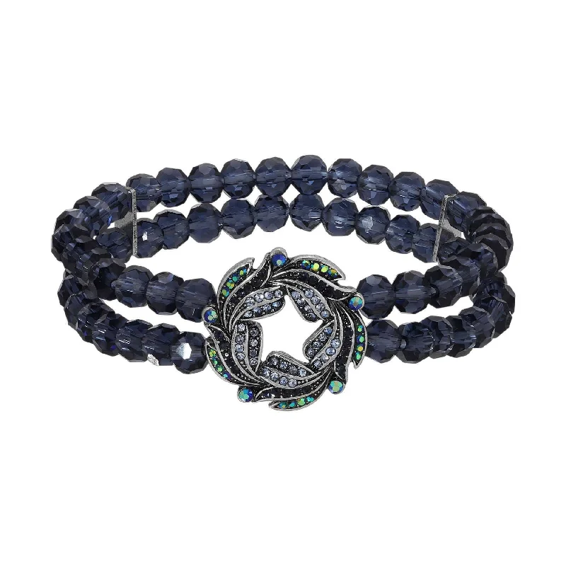 braided hemp bracelet -Regency Giovane Iridescent AB Crystal  & Blue Stone Wreath Stretch Bracelet