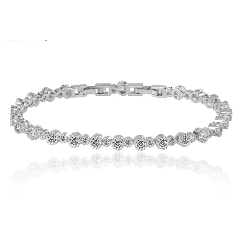 stackable gold bracelets -Round Cut Cubic Zirconia Tennis Bracelet for Women with White Diamond Round Cut Cubic Zirconia