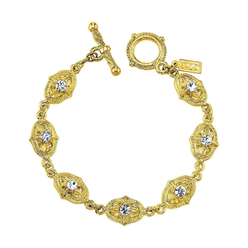 lucky charm bracelet -1928 Jewelry Starburst Crystal Clear Toggle Bracelet