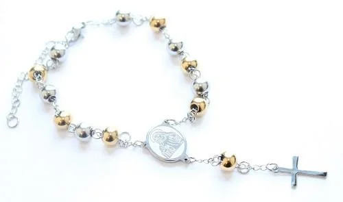 diamond tennis bracelet -Silver and Golden Coloured Catholic Rosary/Prayer Bead Bracelet