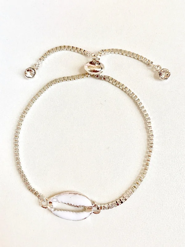 infinity symbol bracelet -Silver Seashell Bracelet with Adjustable Spring Closure